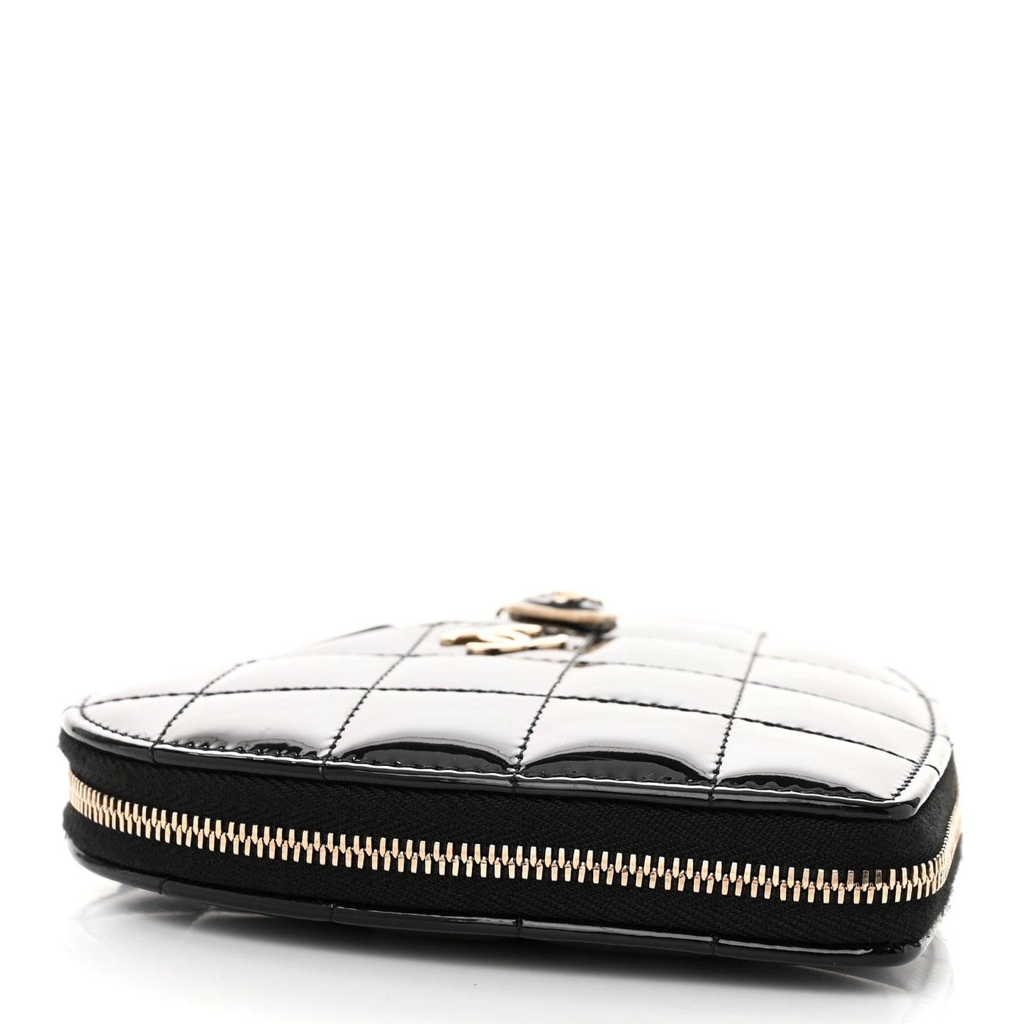 Patent Calfskin Resin Quilted CC Heart Clutch With Chain Black