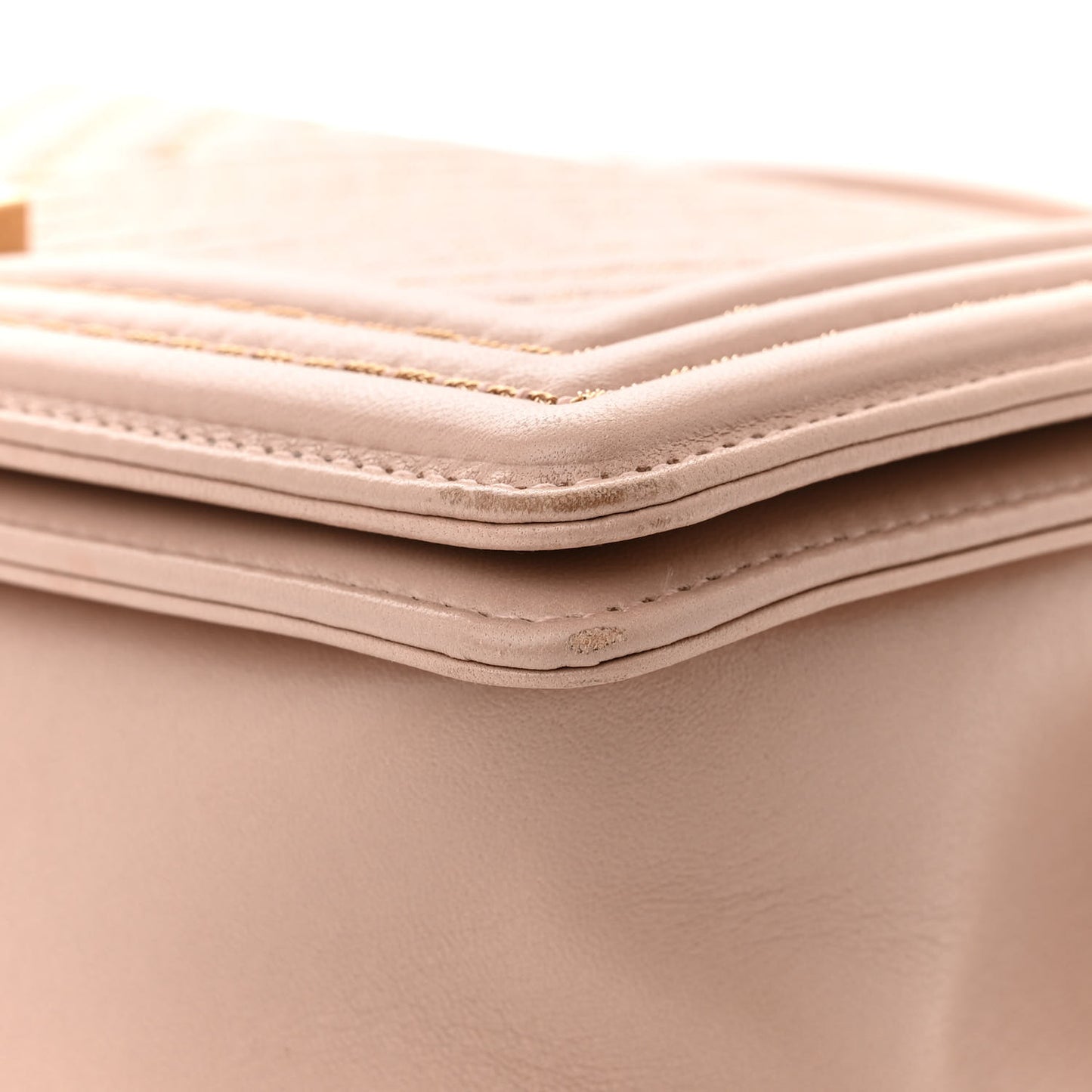 Lambskin Chevron Chain Stitched Medium Boy Flap Beige