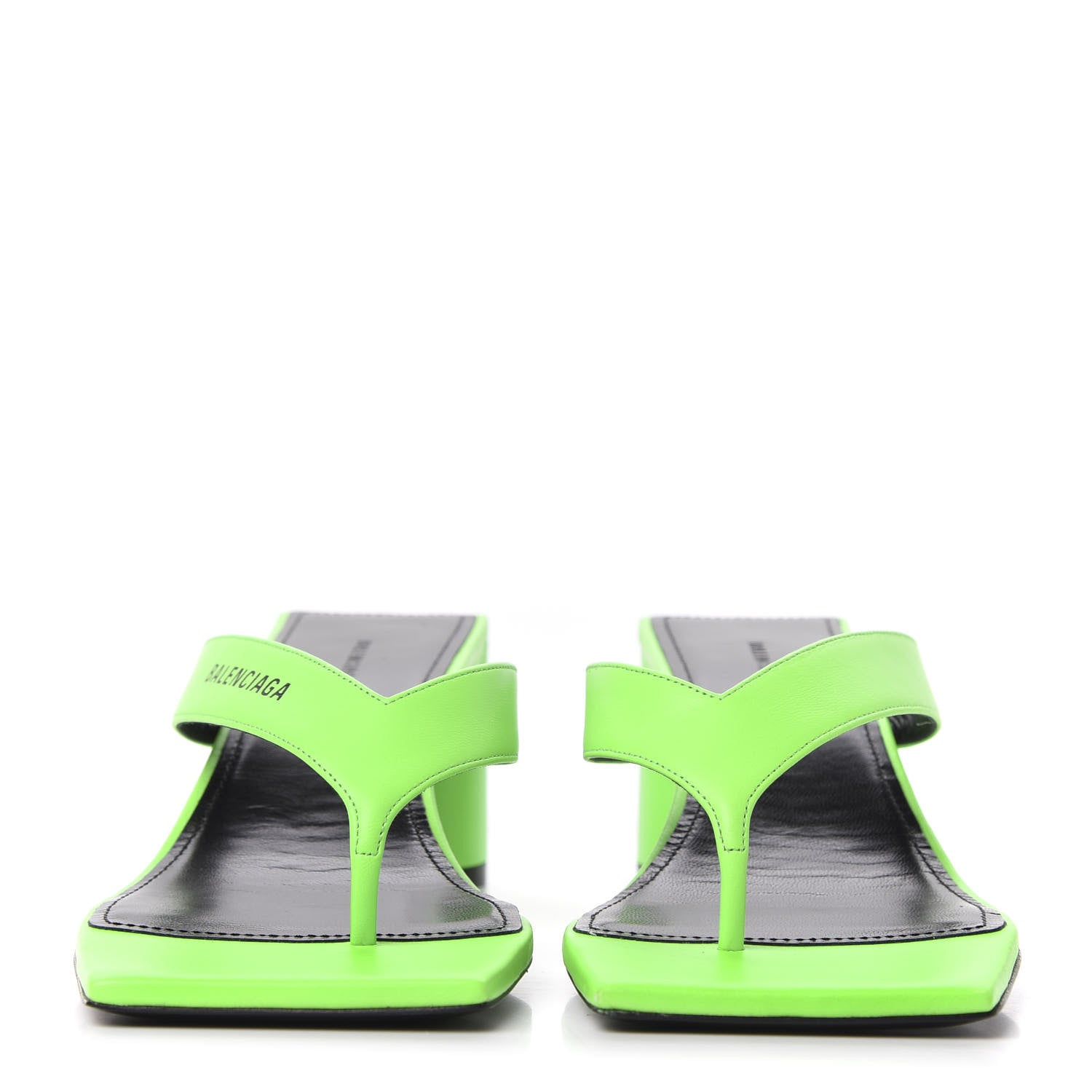 Balenciaga Shiny Sheepskin Double Square Flat 60mm Sandals 36.5 Fluo Green Black 2 of 10