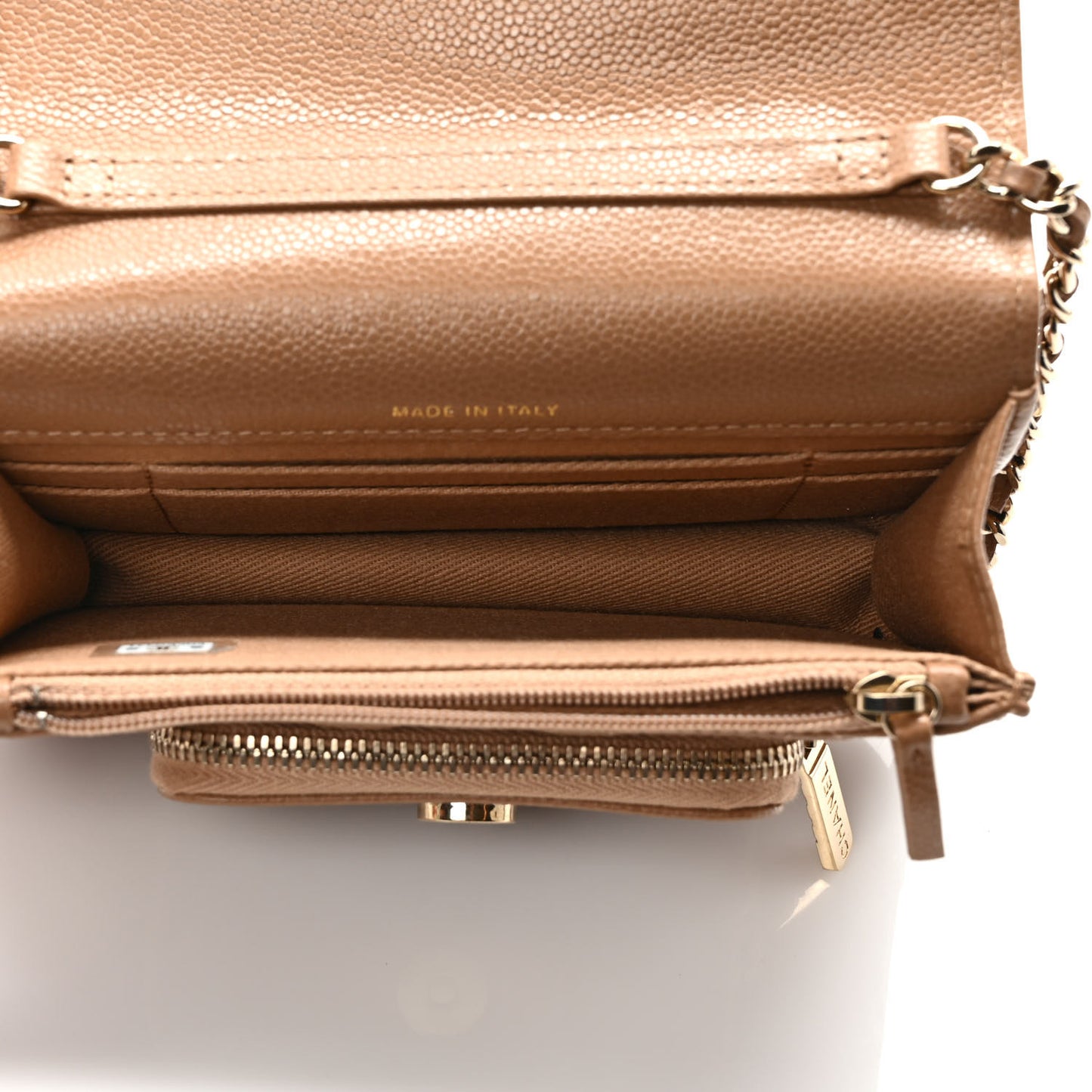 Caviar Quilted Business Affinity Clutch With Chain Flap Dark Beige