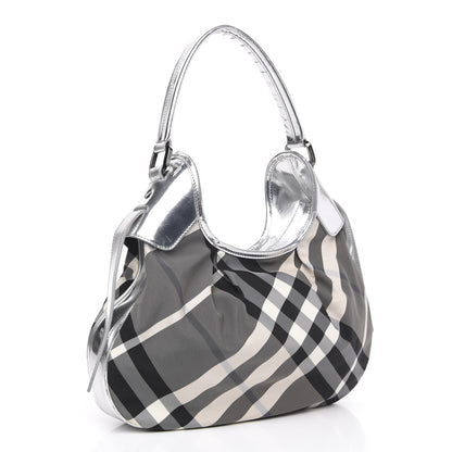 Burberry Metallic Beat Check Small Brooklyn Hobo Silver Black 3 of 14