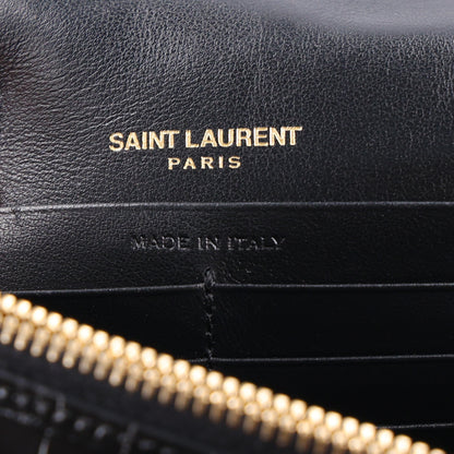 Saint Laurent Calfskin Crocodile Embossed Kate Monogram Tassel Chain Wallet Black 6 of 10
