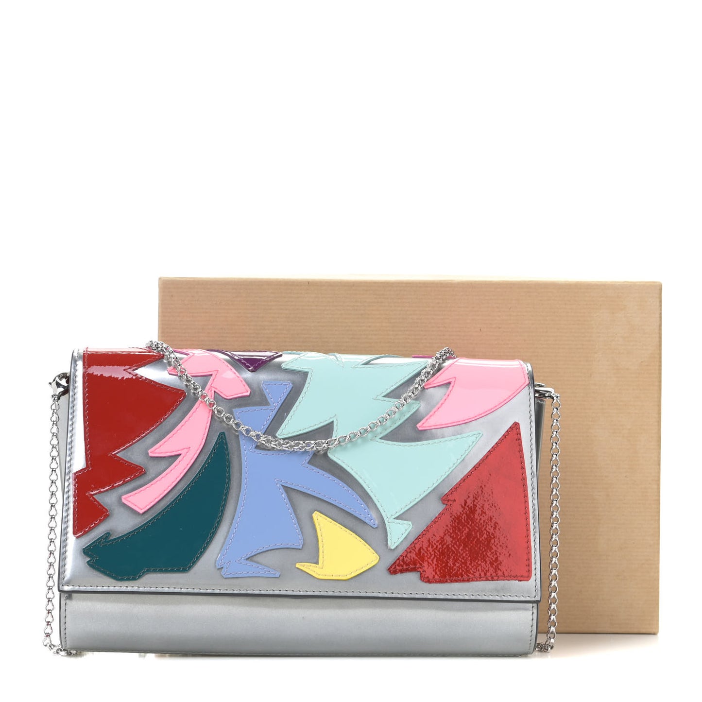 Metallic Patent Paloma Clutch Silver Multicolor