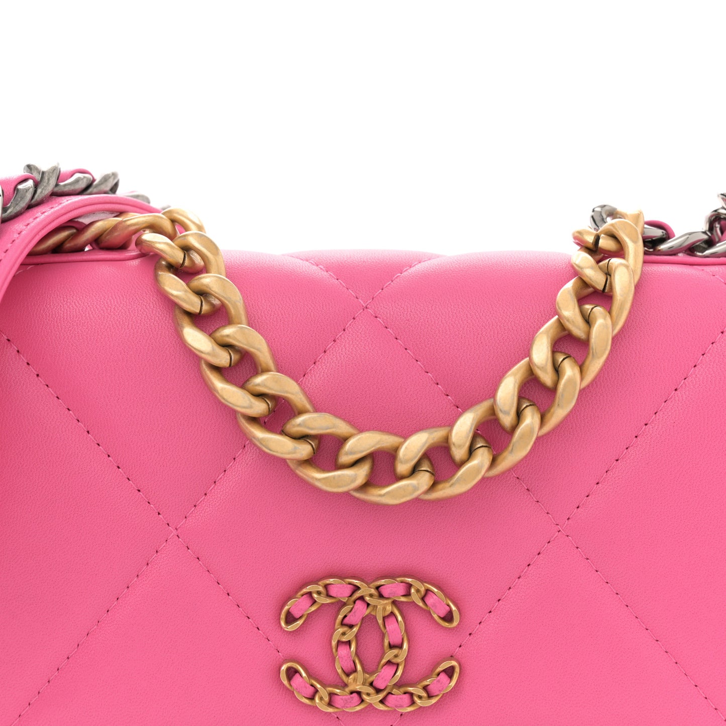Lambskin Quilted Chanel 19 Wallet On Chain WOC Dark Pink