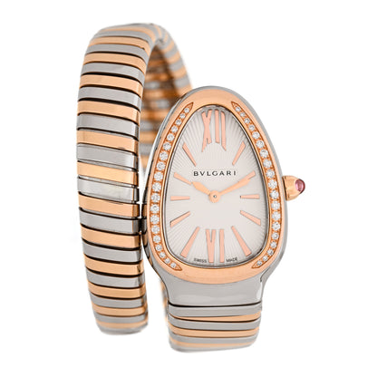 Bulgari Stainless Steel 18K Rose Gold Diamond Bezel 35mm Serpenti Tubogas Quartz Watch 1 of 8