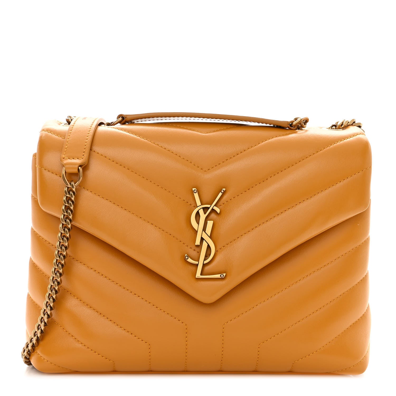 Saint Laurent Calfskin Y Quilted Monogram Small Loulou Chain Satchel Cheddar 1 of 9