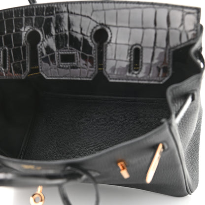 Hermes Togo Shiny Niloticus Crocodile Birkin Touch 25 Black 4 of 10