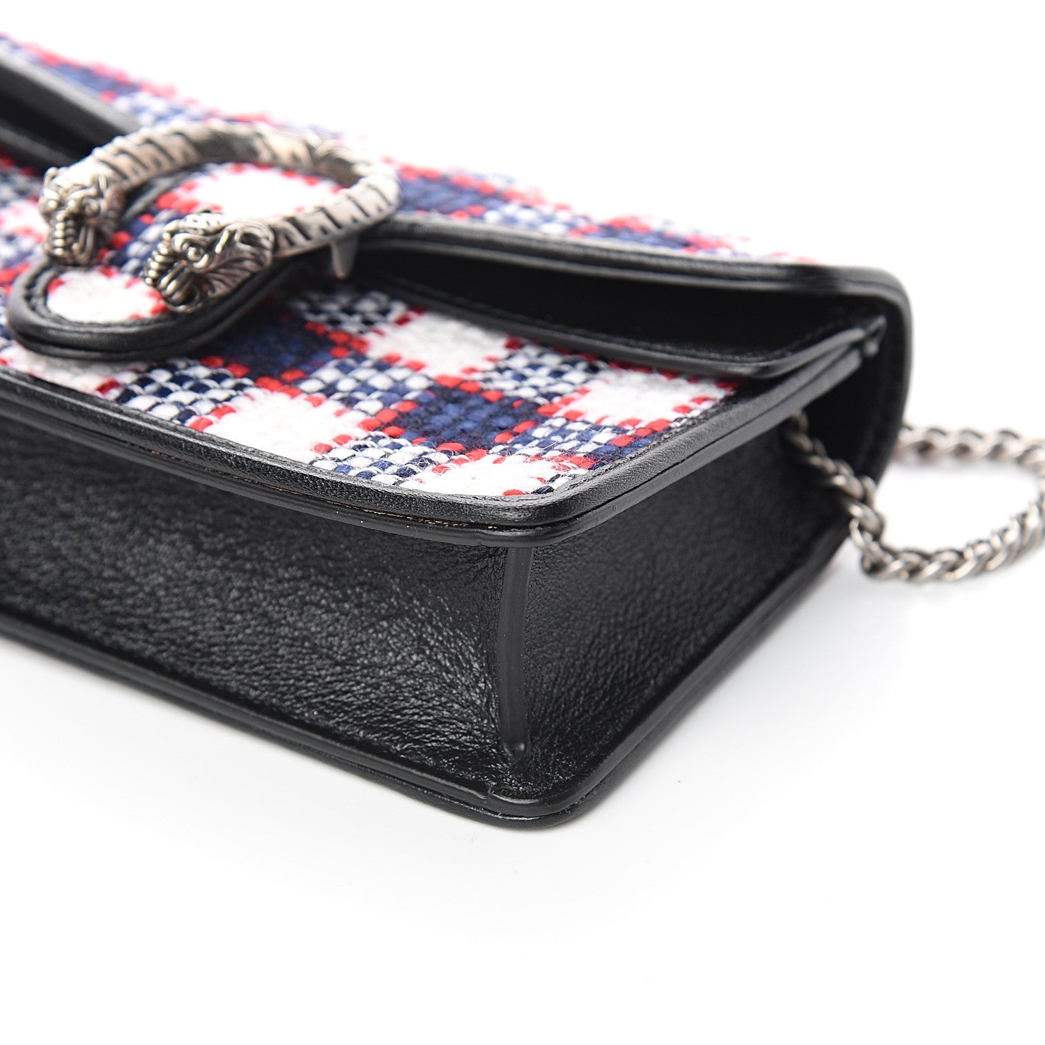 Gucci Vintage Tweed Check Super Mini Dionysus Shoulder Bag White Hibiscus Red Marine 7 of 9