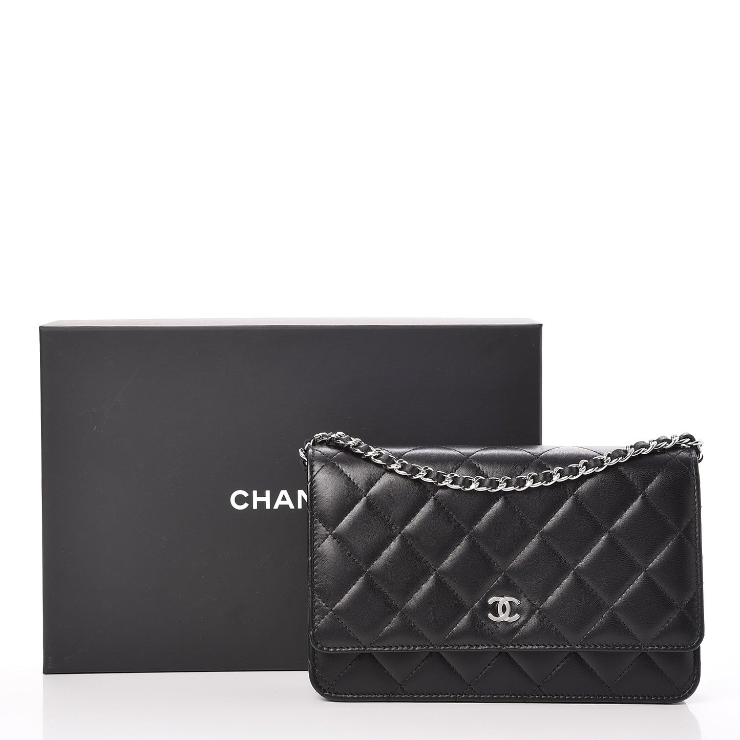 Lambskin Quilted Wallet On Chain WOC Black