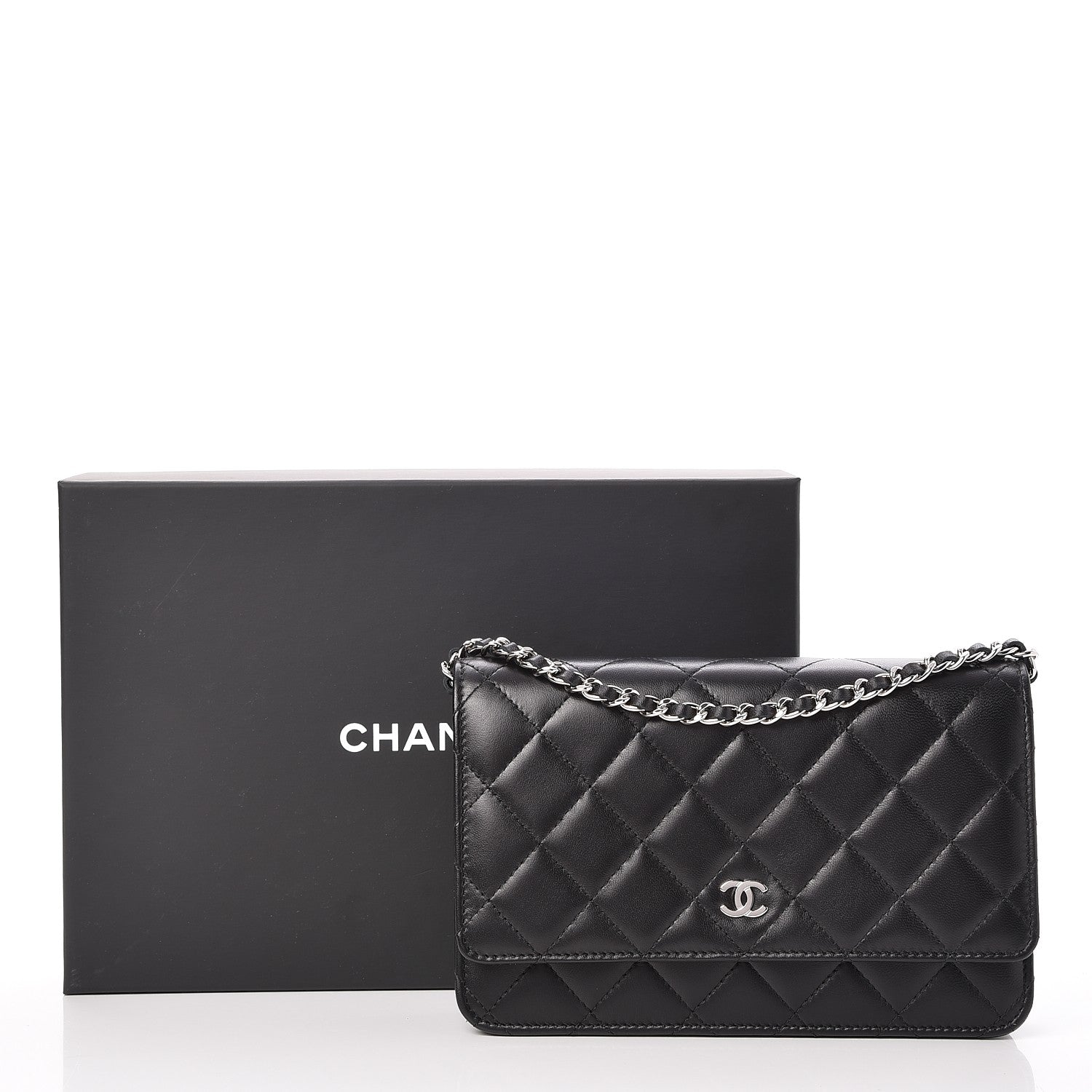 Chanel Lambskin Quilted Wallet On Chain WOC Black 11 of 11