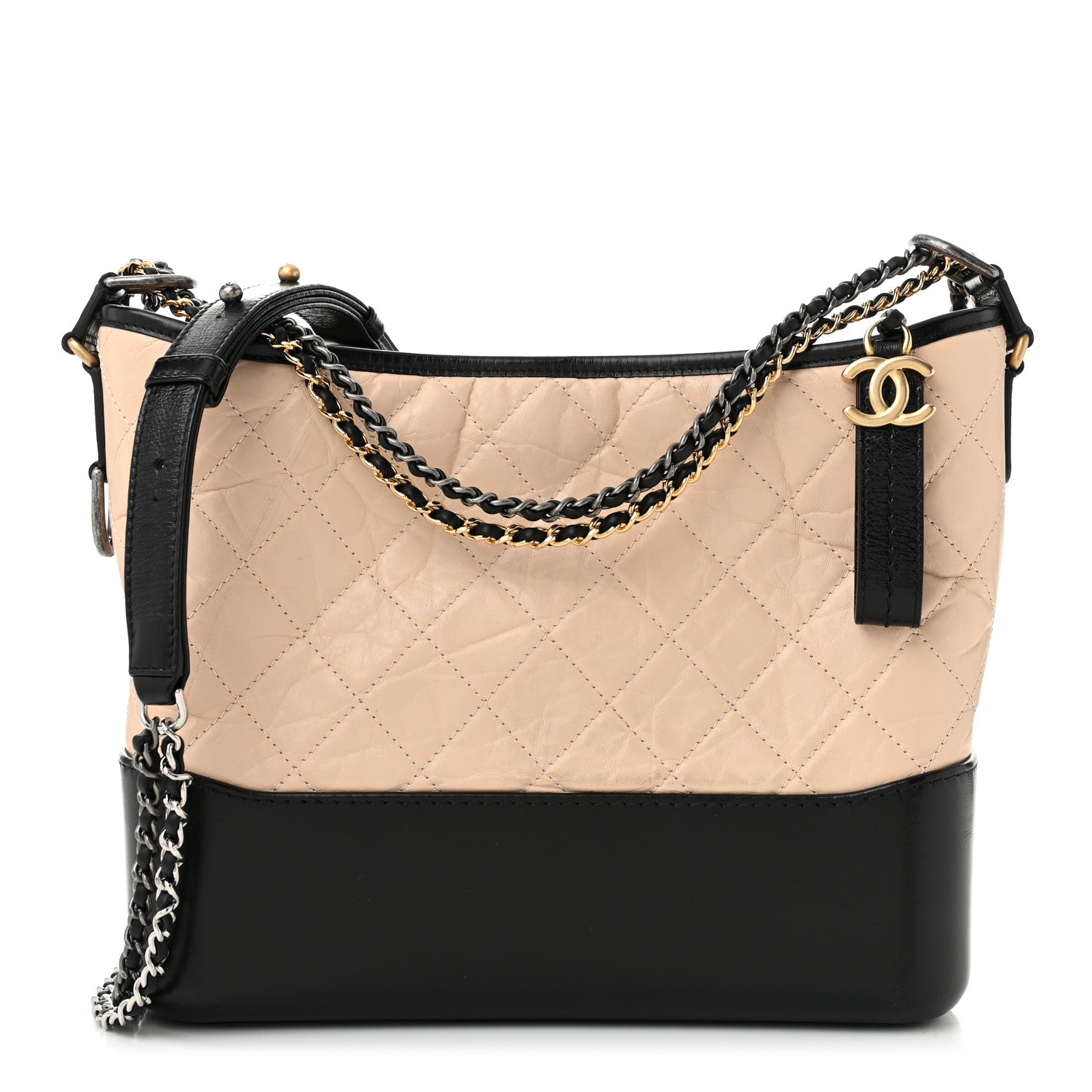 Chanel Aged Calfskin Quilted Medium Gabrielle Hobo Beige Black 1 of 12