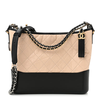 Chanel Aged Calfskin Quilted Medium Gabrielle Hobo Beige Black 1 of 12