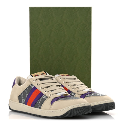 Gucci Calfskin Lame GG Monogram Web Womens Screener Sneakers 39.5 Blue Silver Dusty Milk Shine Purple 11 of 11