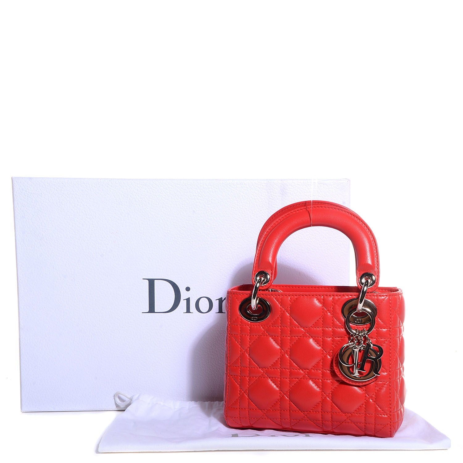 Christian Dior Lambskin Cannage Mini Lady Dior Vermillion 9 of 9