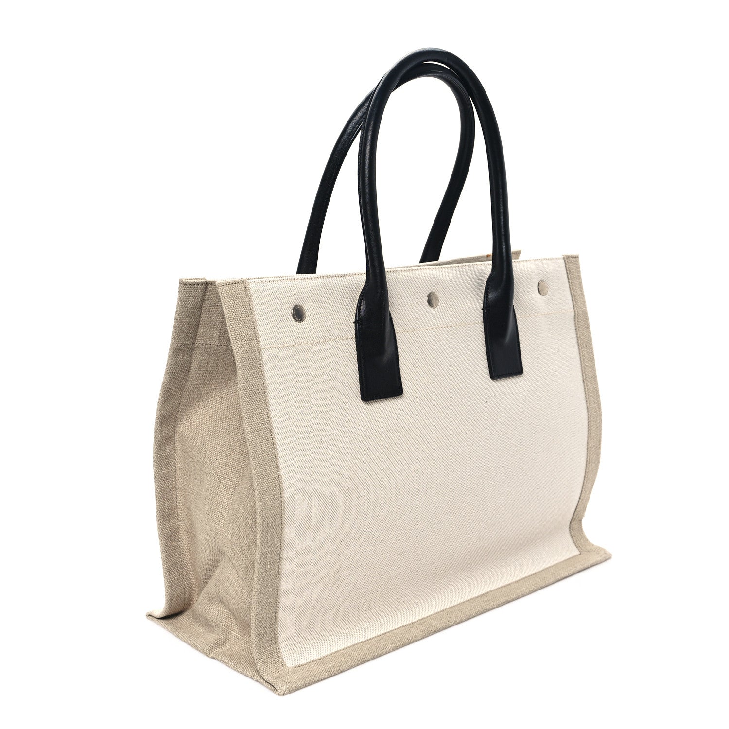 Saint Laurent Linen Calfskin Small Rive Gauche Tote Greggio Natural 3 of 13