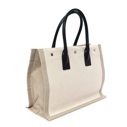 Saint Laurent Linen Calfskin Small Rive Gauche Tote Greggio Natural 3 of 13