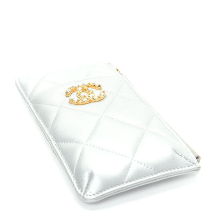 Chanel Metallic Goatskin Quilted Chanel 19 Flat Wallet Pouch Silver 4 of 10