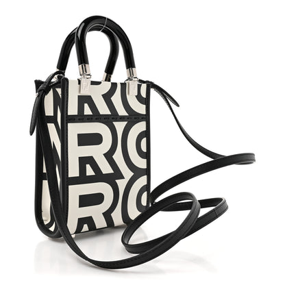 Fendi X MARC JACOBS Vitello King Plexiglass Logo Print Mini Fendi Sunshine Shopper Tote Black White 3 of 9