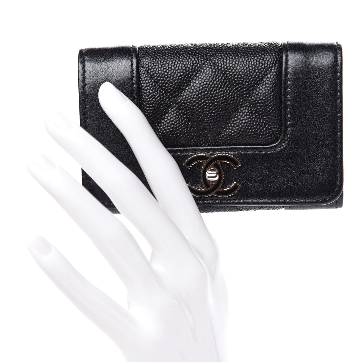 Caviar Quilted Vintage Mademoiselle Flap Card Holder Black