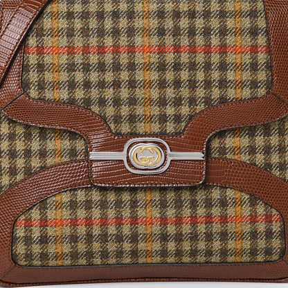 Gucci Tweed Calfskin Lizard Embossed Side Messenger Bag Brown 7 of 11