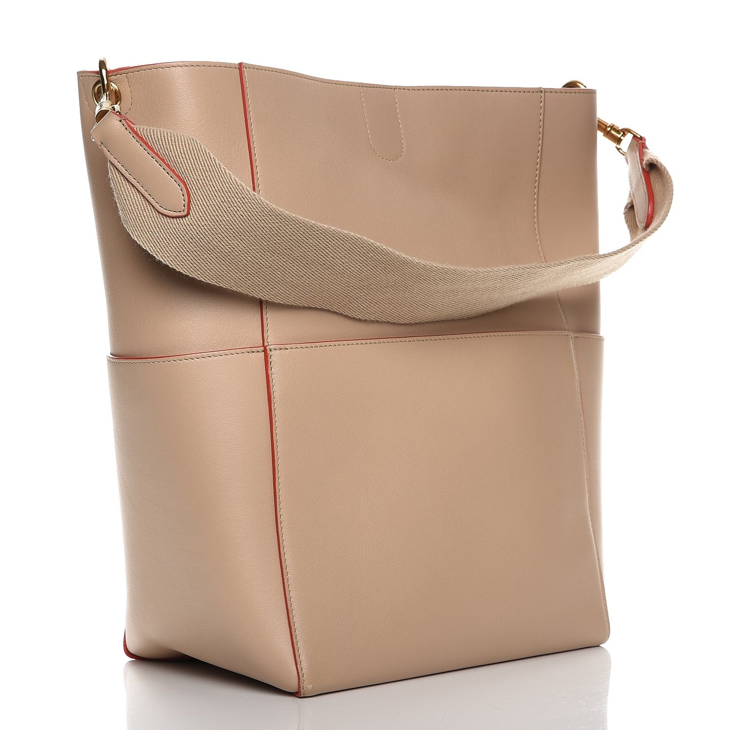 Natural Calfskin Sangle Bucket Bag Beige