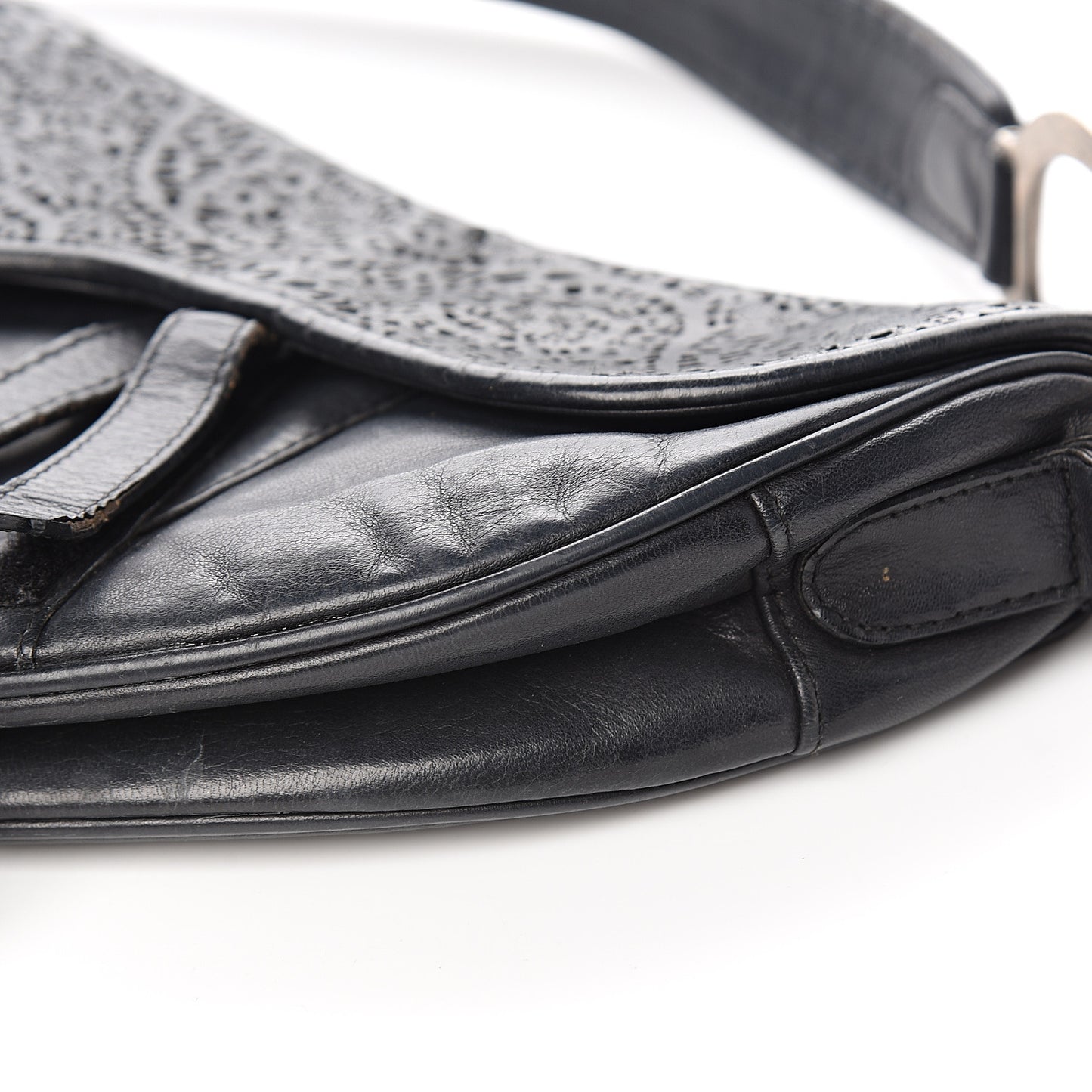Lambskin Laser Cut Saddle Bag Black