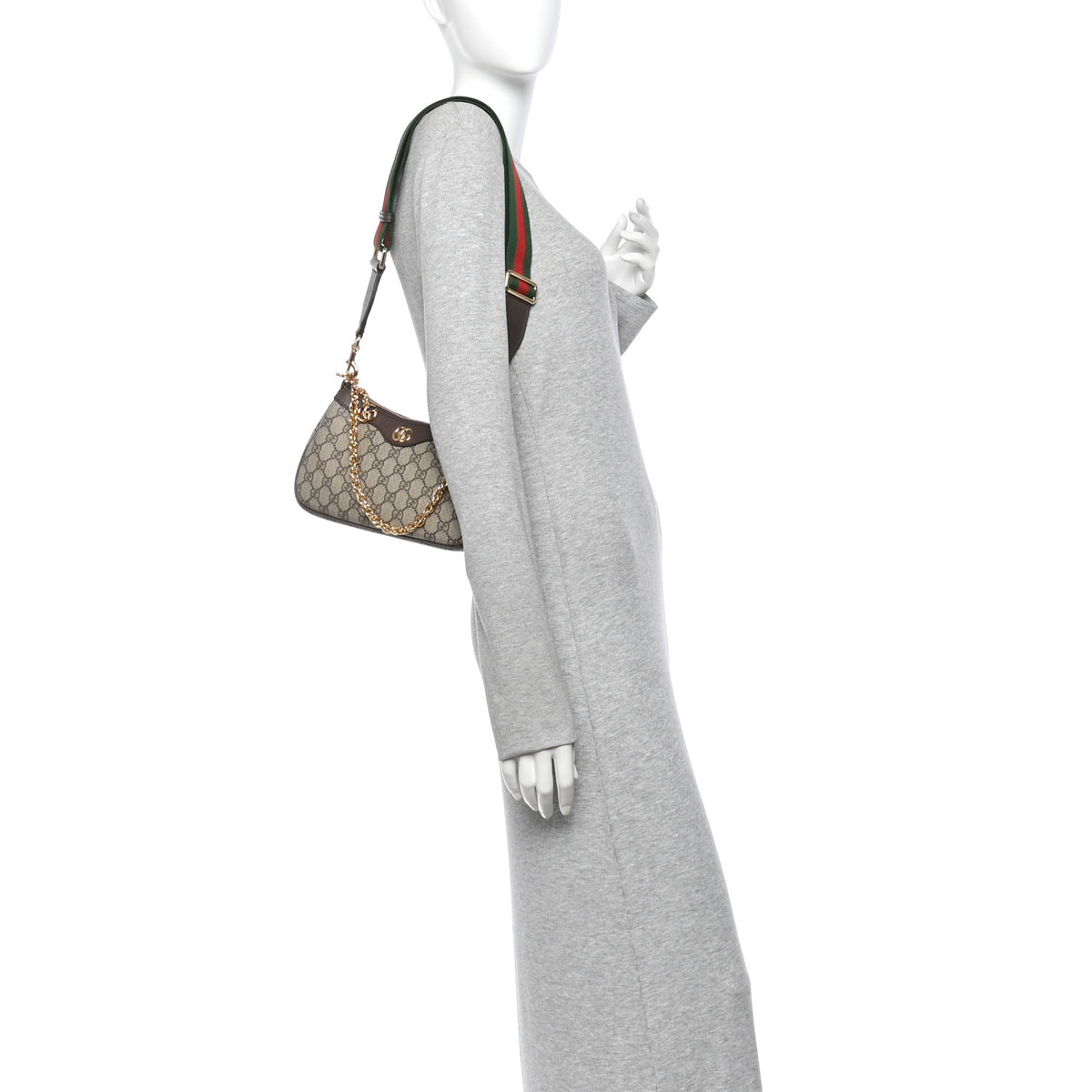 GG Supreme Monogram Textured Dollar Calfskin Web Small Ophidia GG Handbag Beige Ebony New Acero