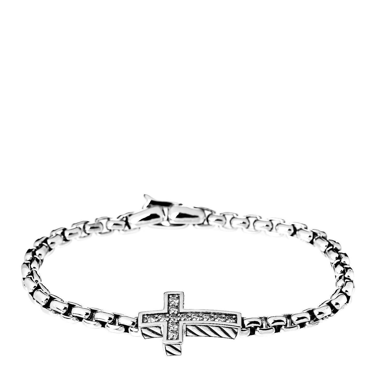 Sterling Silver Diamond Pave Cross Bracelet