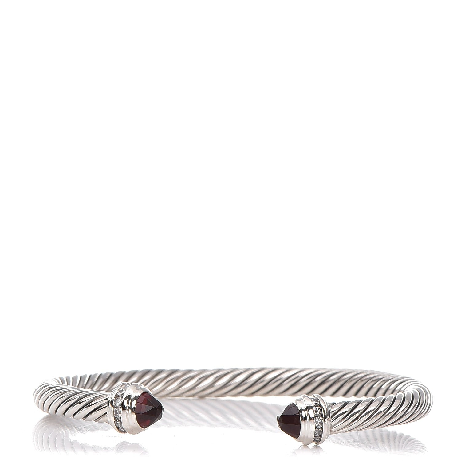 David Yurman Sterling Silver Garnet Diamond 5mm Cable Classics Bracelet 1 of 5