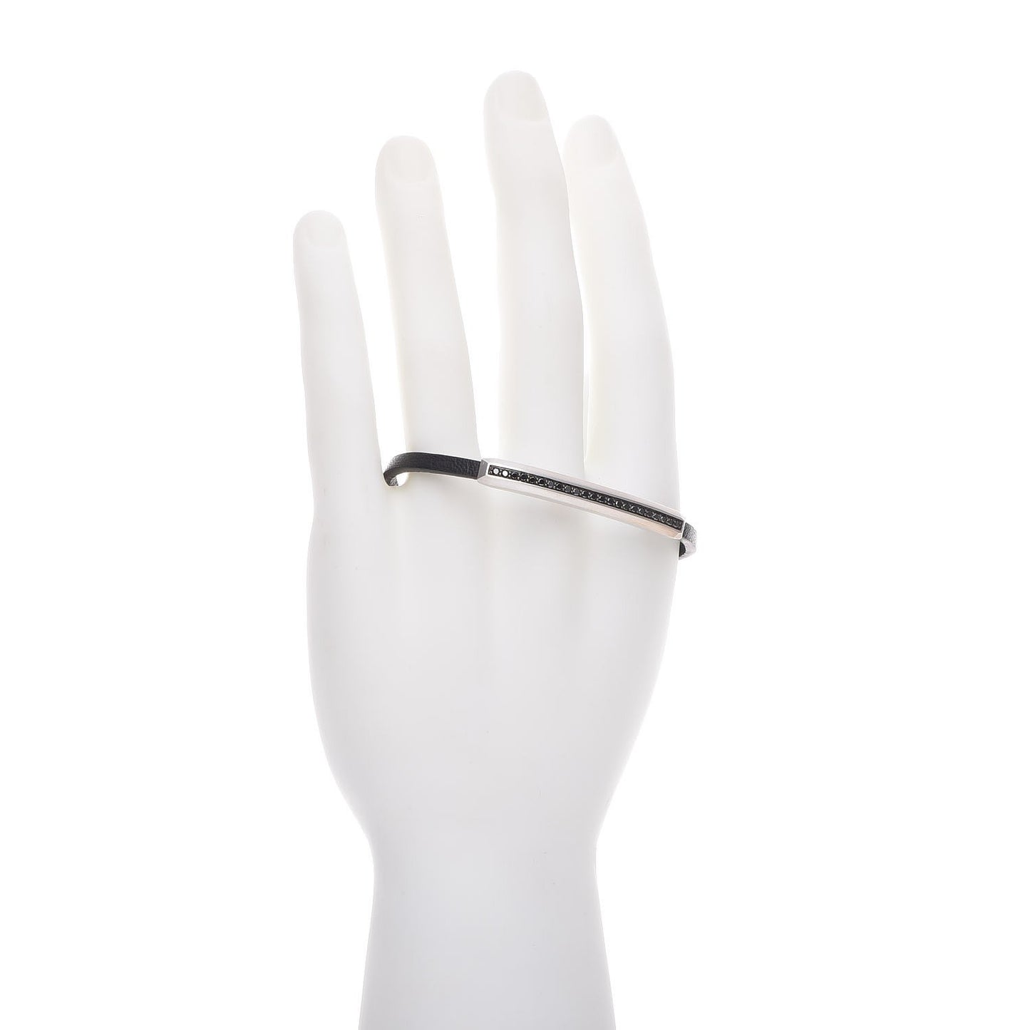 Sterling Silver Black Diamond Leather Mens 4mm Streamline ID Bracelet