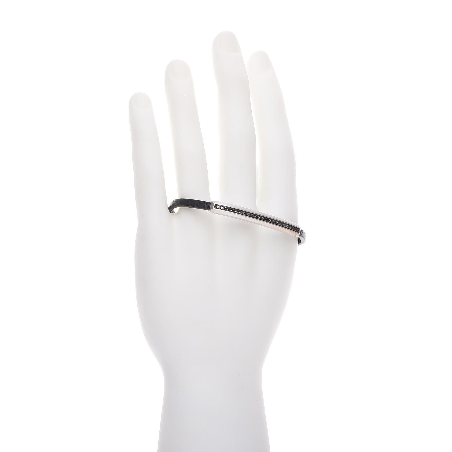 David Yurman Sterling Silver Black Diamond Leather Mens 4mm Streamline ID Bracelet 2 of 5