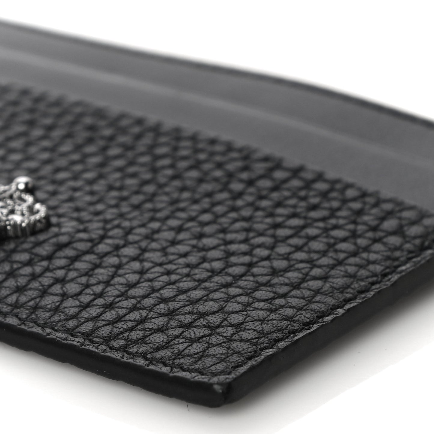 Grained Deerskin Crown Card Holder Black
