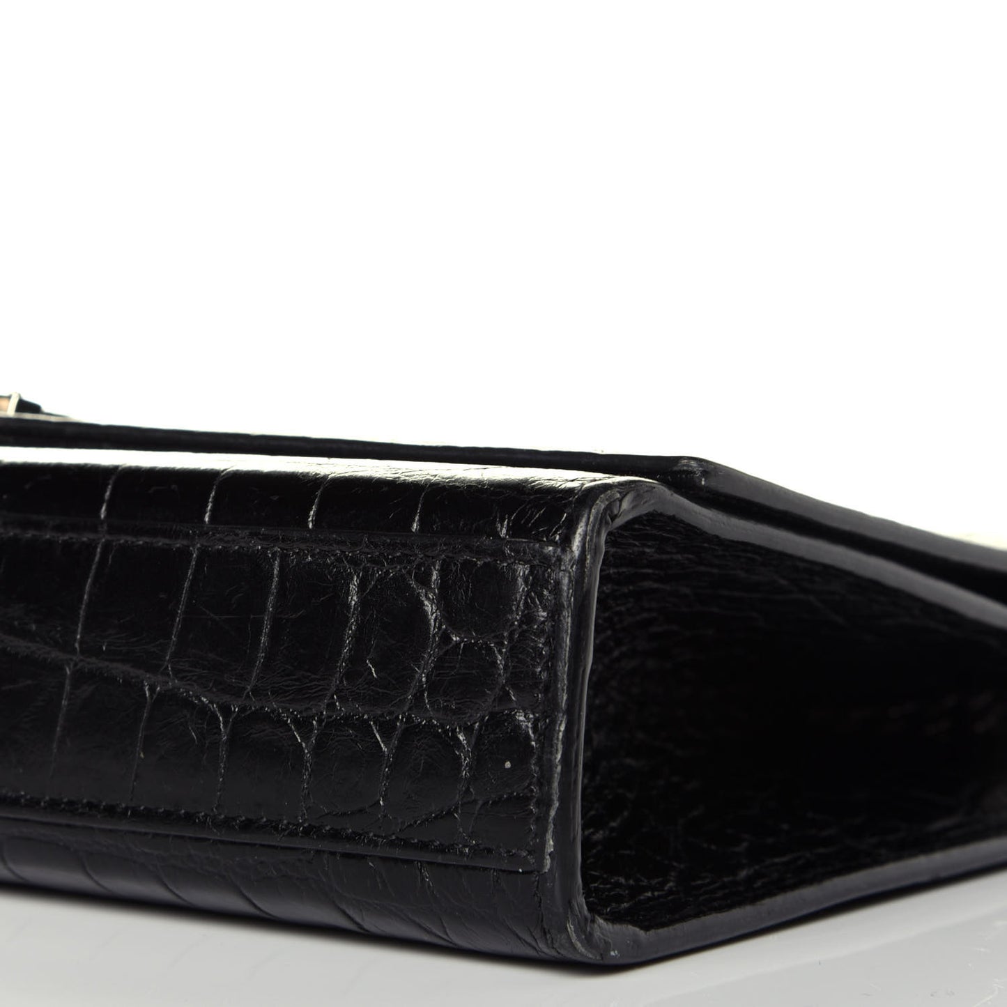 Calfskin Crocodile Embossed Medium Classic Monogram Kate Tassel Satchel Black