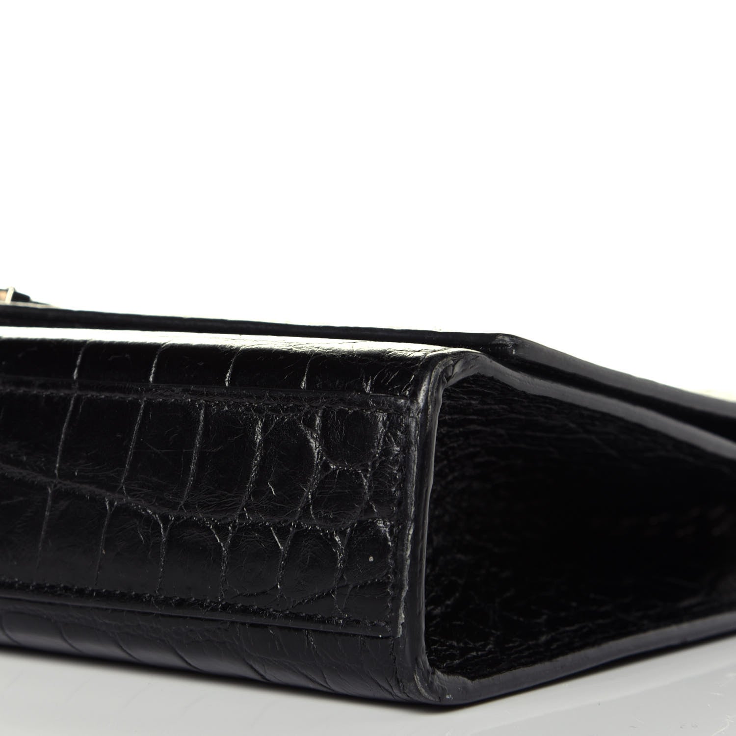 Saint Laurent Calfskin Crocodile Embossed Medium Classic Monogram Kate Tassel Satchel Black 8 of 8