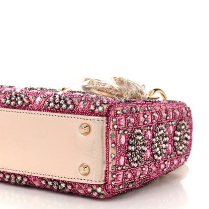 Christian Dior Metallic Calfskin Satin Celestial Bead Embroidery Cannage Mini Lady Dior Rose Des Vents 10 of 10