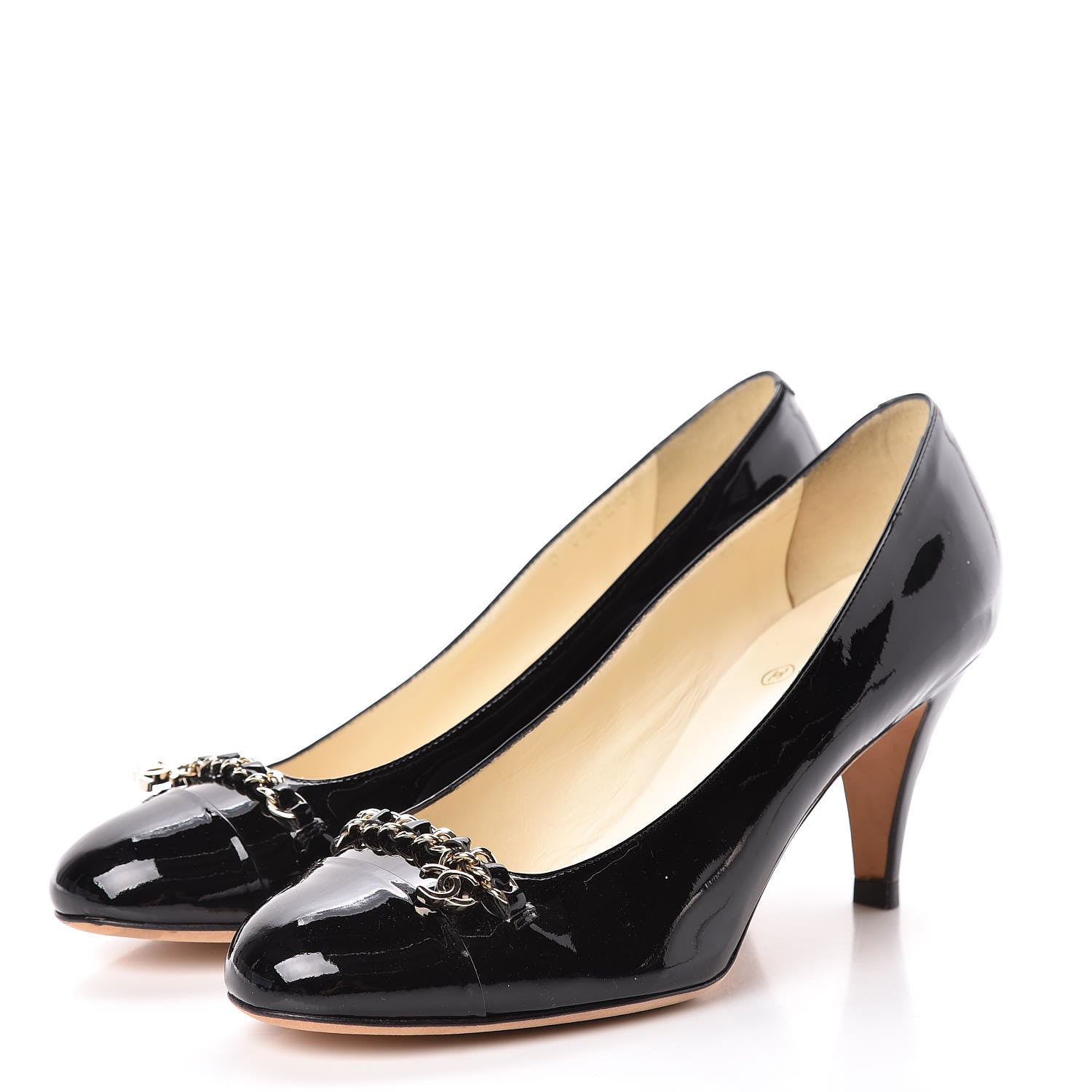 Chanel Patent CC Chain Cap Toe Pumps 39 Black 3 of 14