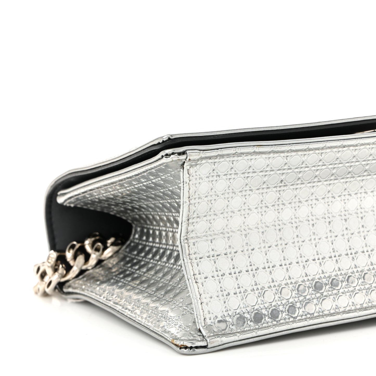 Metallic Patent Micro-Cannage Small Diorama Flap Bag Silver