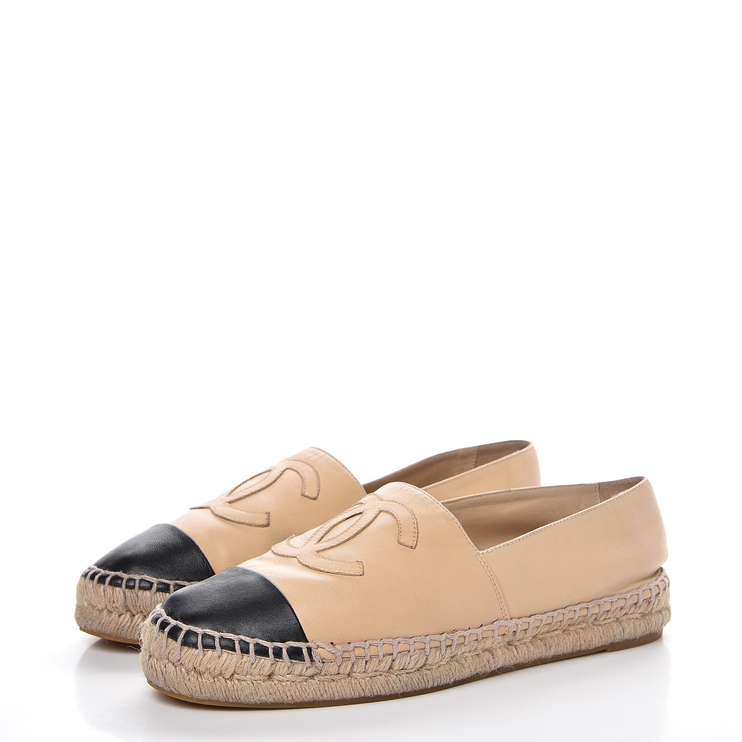 Chanel Lambskin CC Espadrilles 38 Beige Black 3 of 21