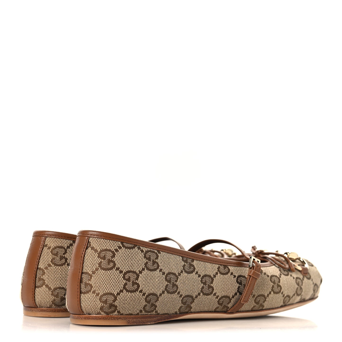 GG Monogram Horsebit Bow Ballet Flats 35.5 Beige Ebony Sundial