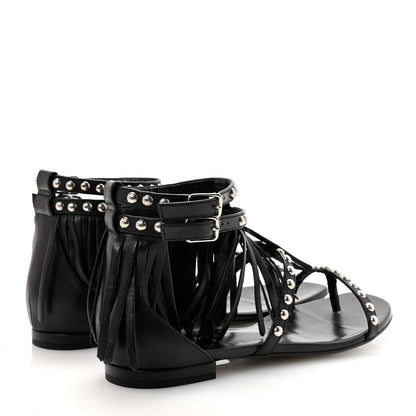Saint Laurent Calfskin Studded Fringe Cyuko Sandals 36.5 Black 5 of 10