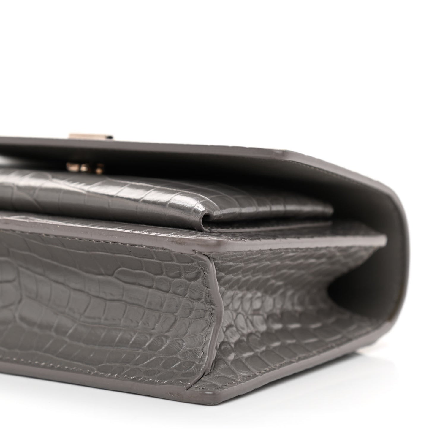 Calfskin Crocodile Embossed Monogram Sunset Chain Wallet Light Grey