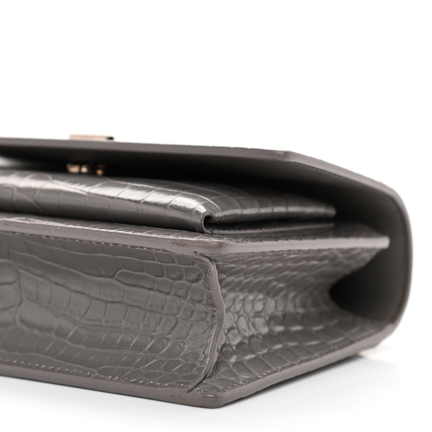 Saint Laurent Calfskin Crocodile Embossed Monogram Sunset Chain Wallet Light Grey 8 of 8