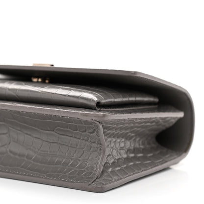 Saint Laurent Calfskin Crocodile Embossed Monogram Sunset Chain Wallet Light Grey 8 of 8