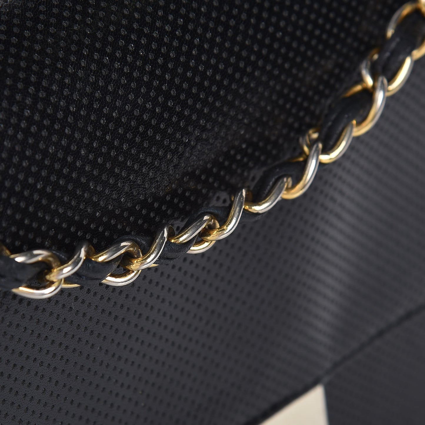 Lambskin Perforated Medium Single Flap Bag Black White