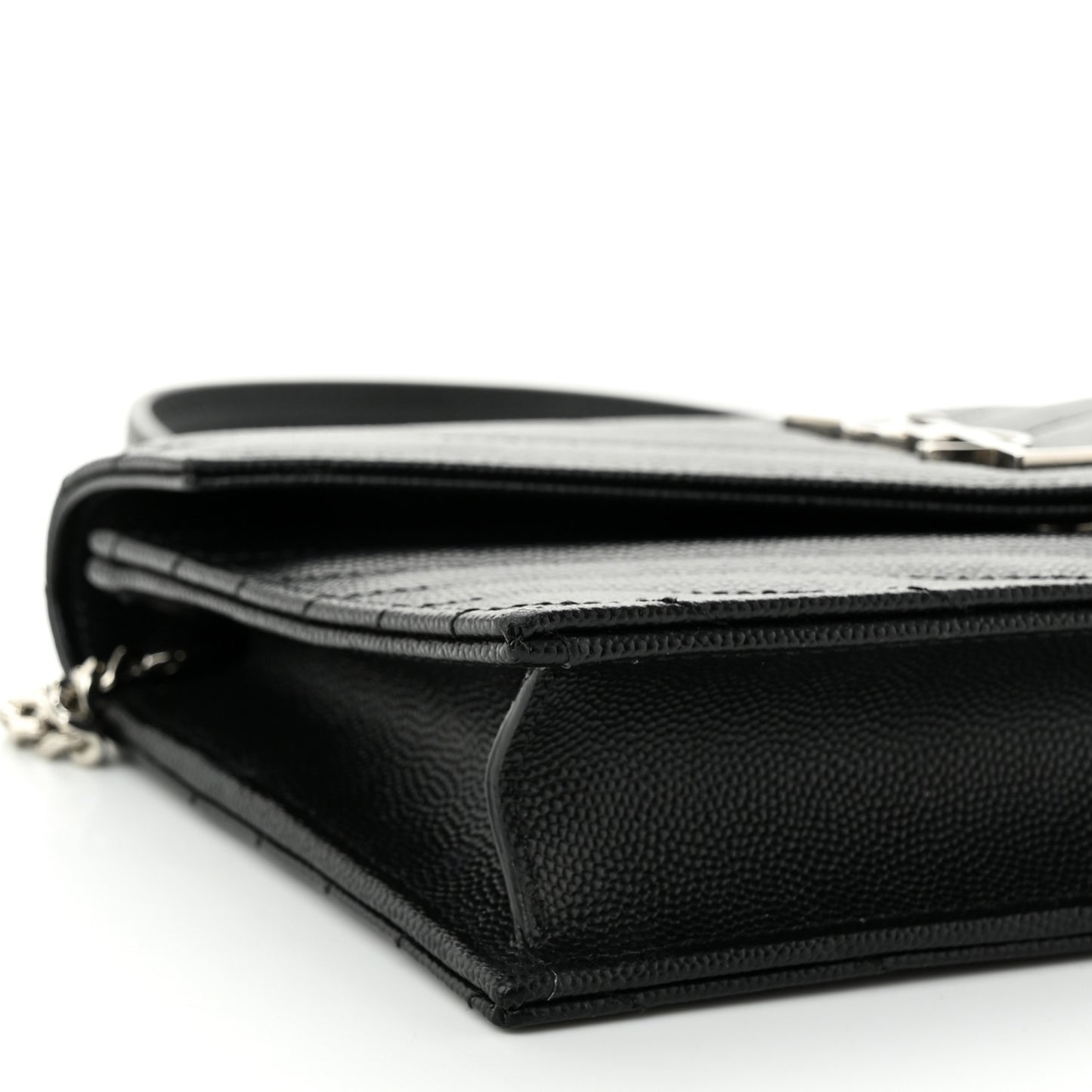 Grain De Poudre Matelasse Chevron Monogram Envelope Chain Wallet Black