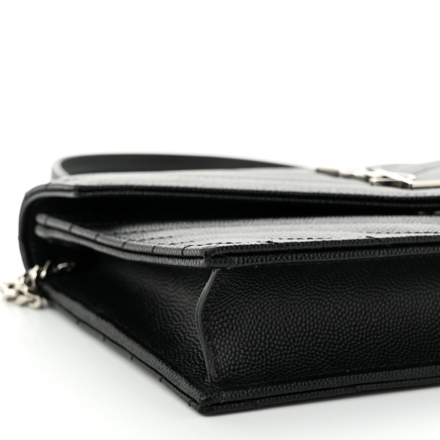 Saint Laurent Grain De Poudre Matelasse Chevron Monogram Envelope Chain Wallet Black 8 of 9