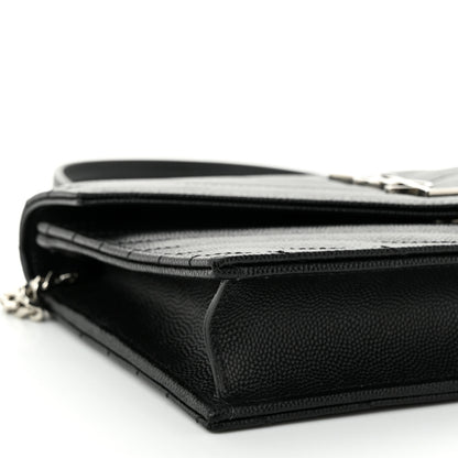 Saint Laurent Grain De Poudre Matelasse Chevron Monogram Envelope Chain Wallet Black 8 of 9