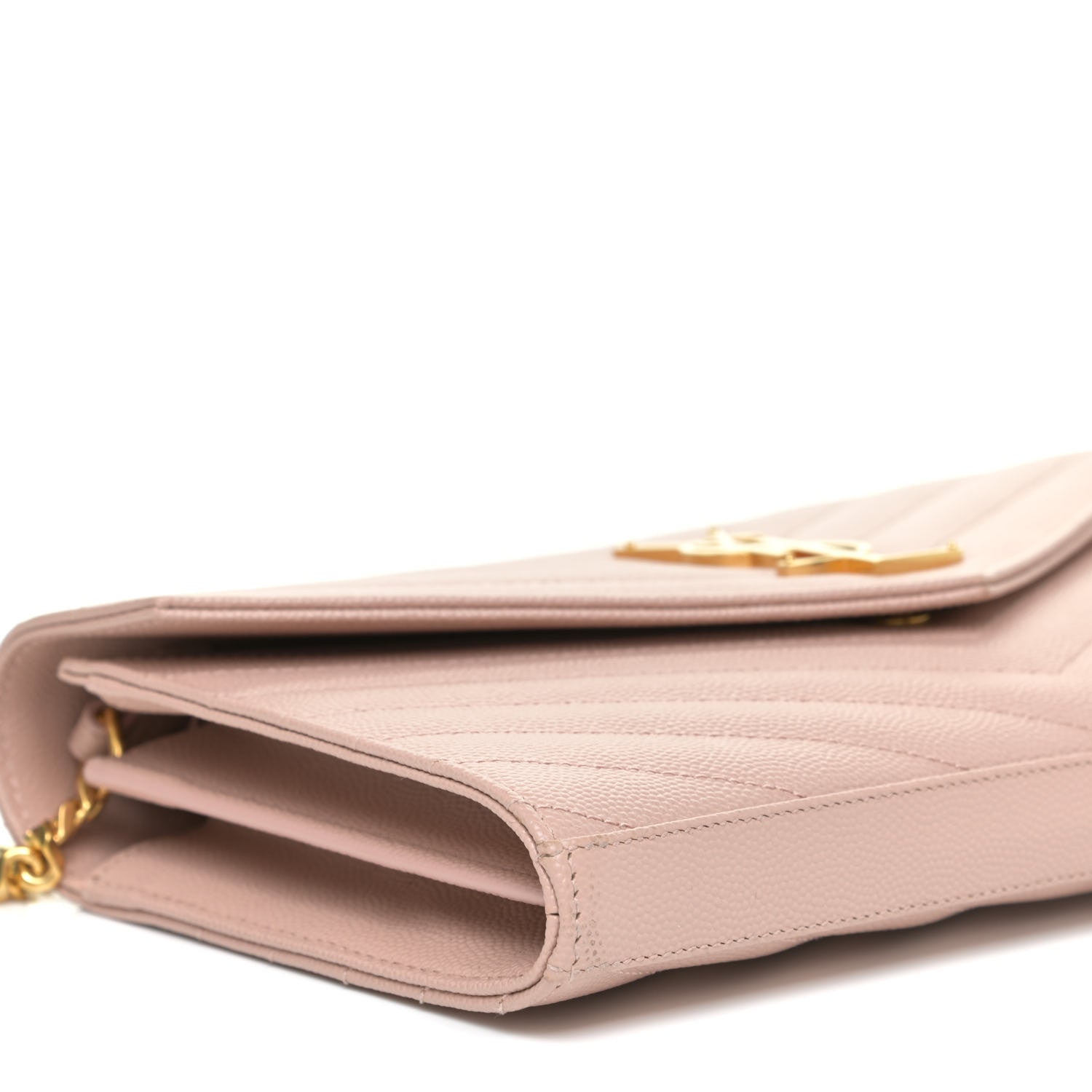 Saint Laurent Grain De Poudre Matelasse Chevron Monogram Chain Wallet Pale Blush 5 of 15