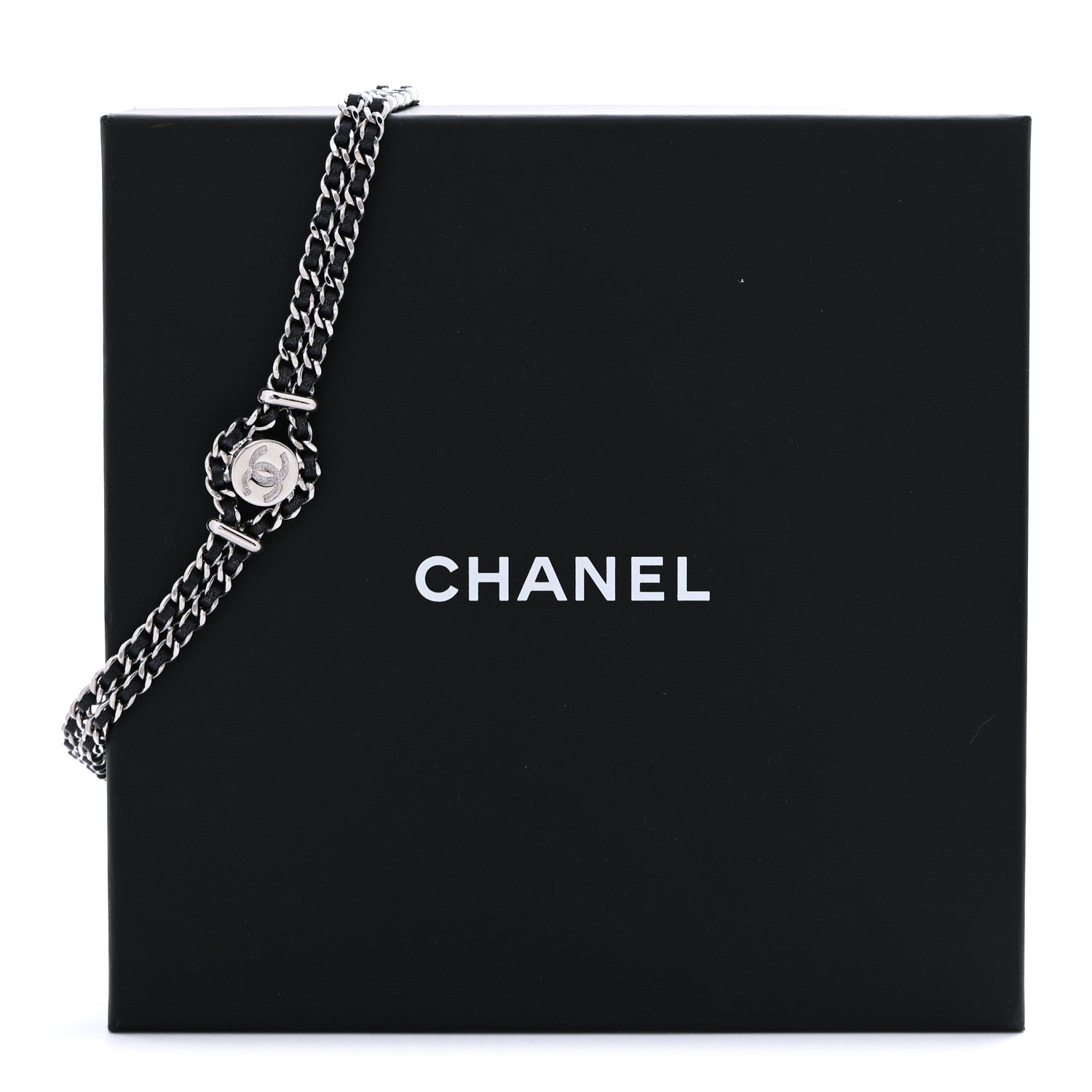 Chanel Lambskin CC Chain Choker Necklace Silver Black Silver Black 7 of 7