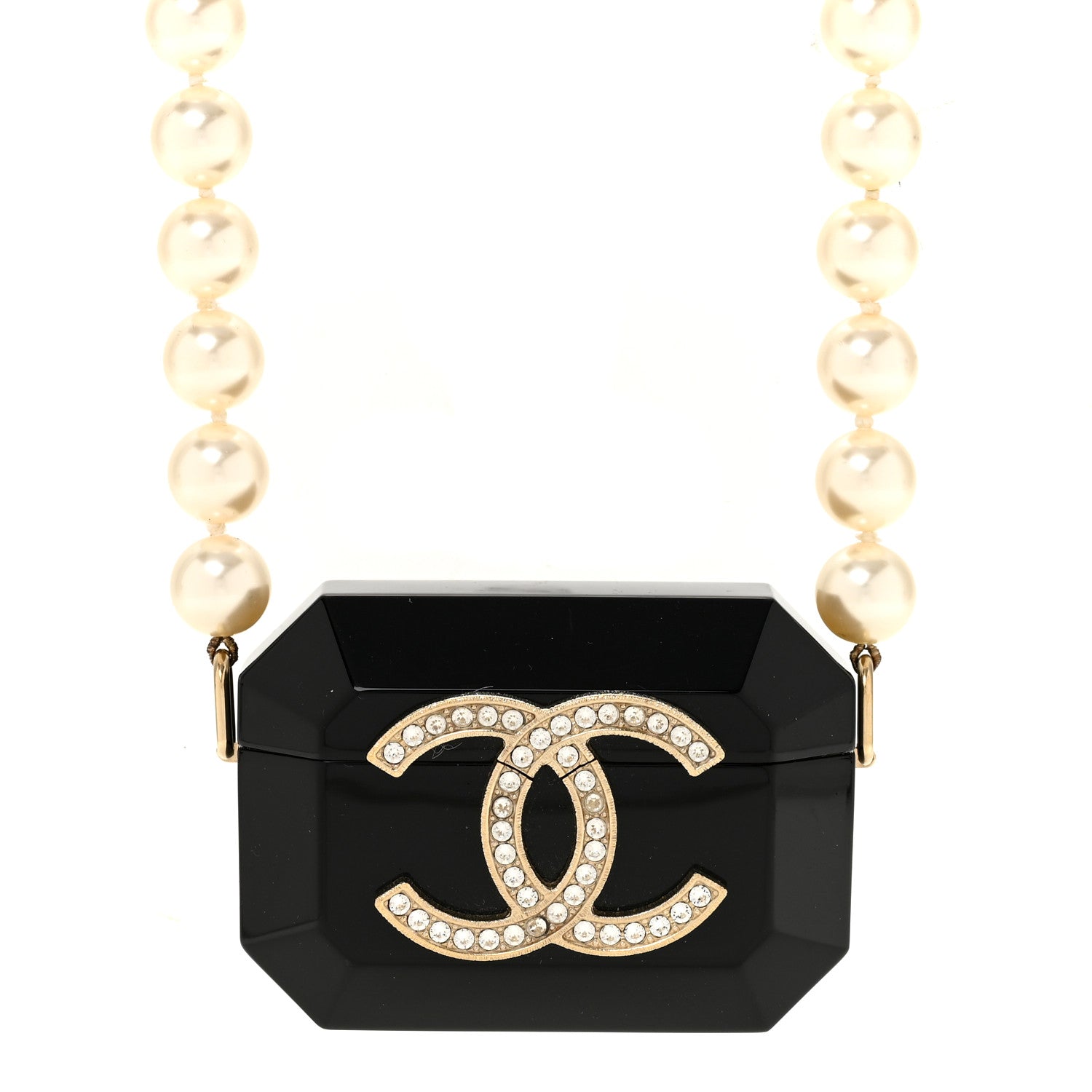 Chanel Resin Crystal Pearl Airpods Pro Holder Necklace Black Pearly White 4 of 6